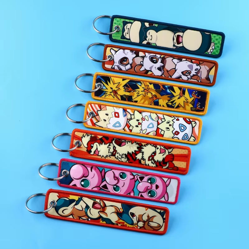 Pocket Monster Cartoon Anime Pet Pokemon Woven Label Keychain Pokémon Fabric Hanging Decoration Pendant