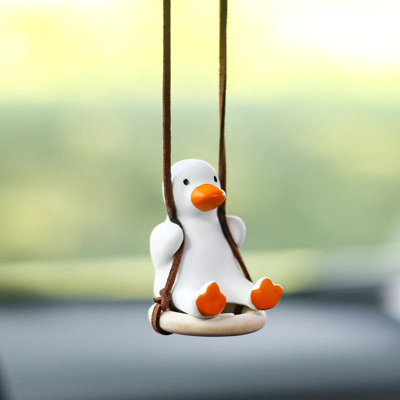 Gypsum Cute Anime Car Accessory Swing Duck Pendant Auto Rearview Mirror Ornaments Birthday Gift Couple Accessories