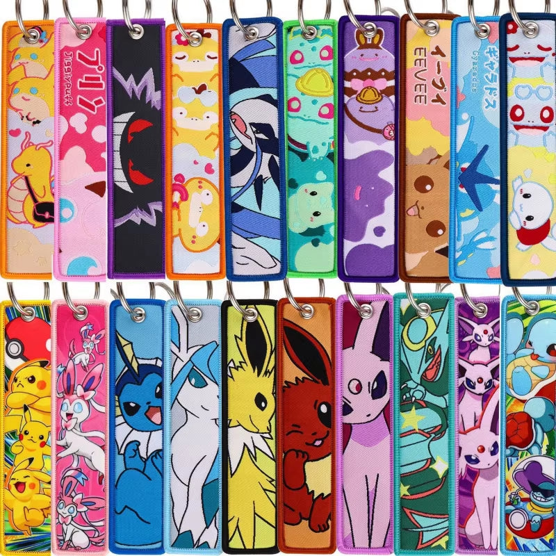 Pocket Monster Cartoon Anime Pet Pokemon Woven Label Keychain Pokémon Fabric Hanging Decoration Pendant