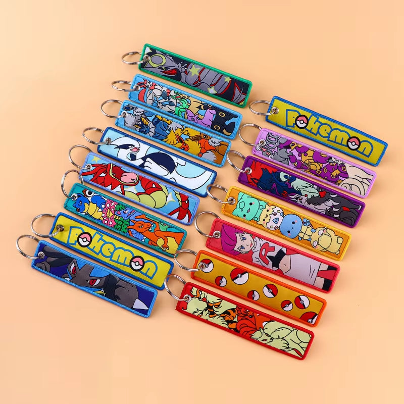 Pocket Monster Cartoon Anime Pet Pokemon Woven Label Keychain Pokémon Fabric Hanging Decoration Pendant