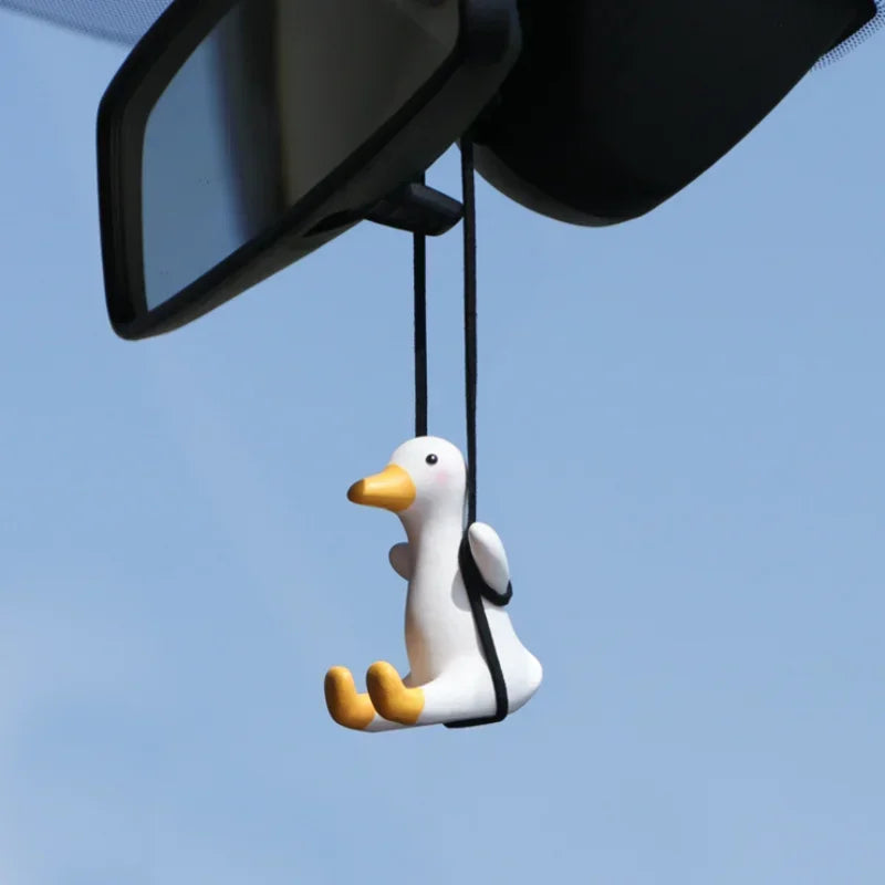 Gypsum Cute Anime Car Accessory Swing Duck Pendant Auto Rearview Mirror Ornaments Birthday Gift Couple Accessories