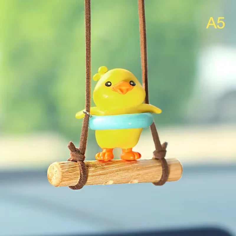 Cartoon Cute Animated Car Accessories Swinging Duck Pendant Car Rearview Mirror Ornaments Birthday Gift Couple Accessories Car